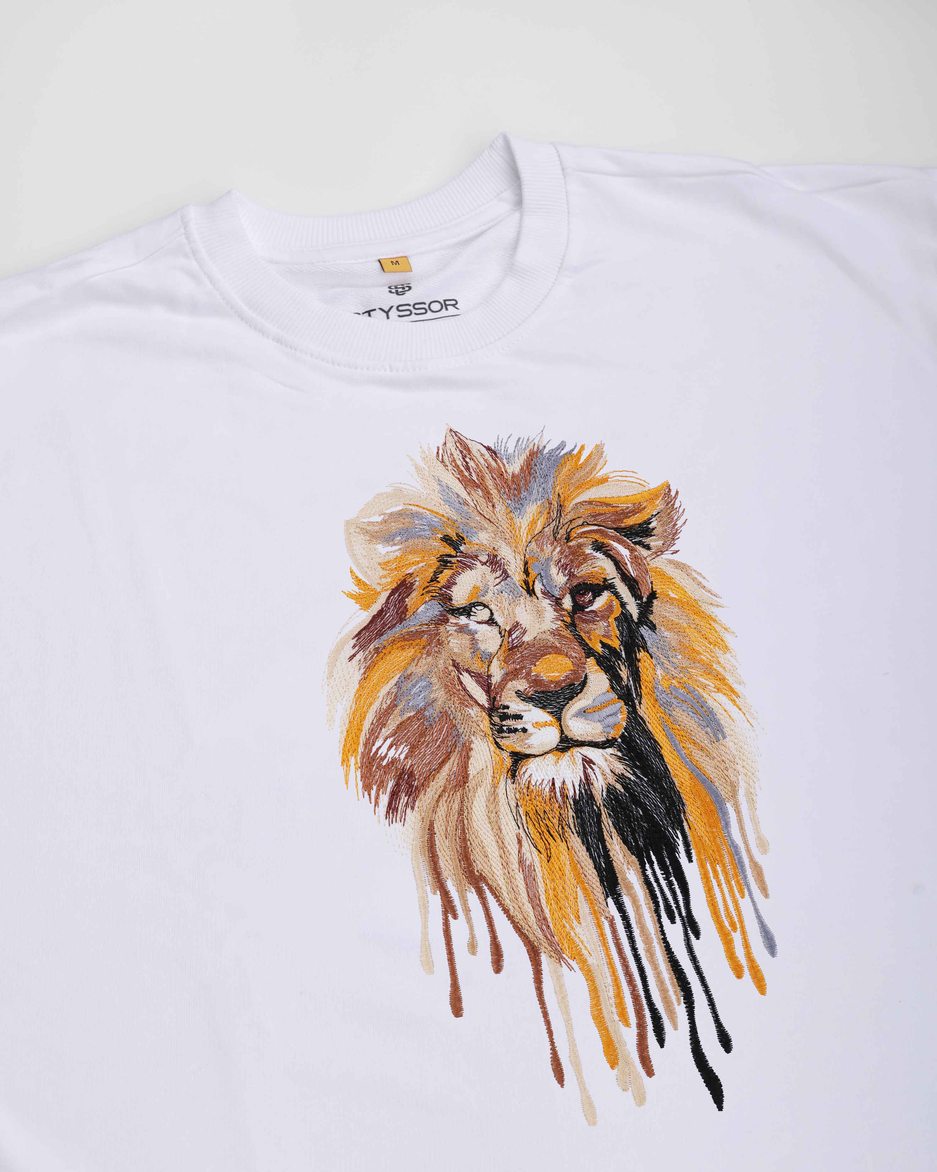 Lion Face Embroidery White Oversized T-Shirt1