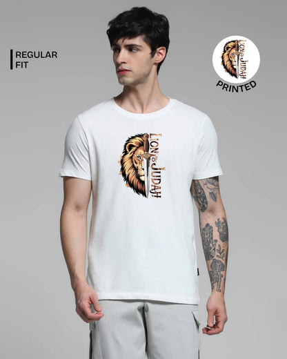 Lion of Judah White Printed T-shirt Web