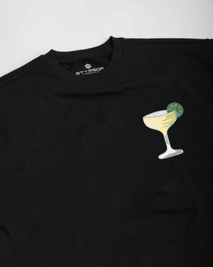 Margarita Embroidery Black Oversized T-Shirt