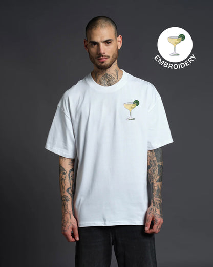 Margarita Embroidery White Oversized T-Shirt web