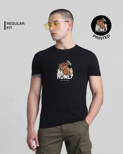 Money Criminal Black Printed T-shirt web