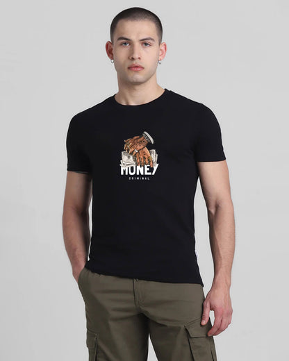 Money Criminal Black Printed T-shirt