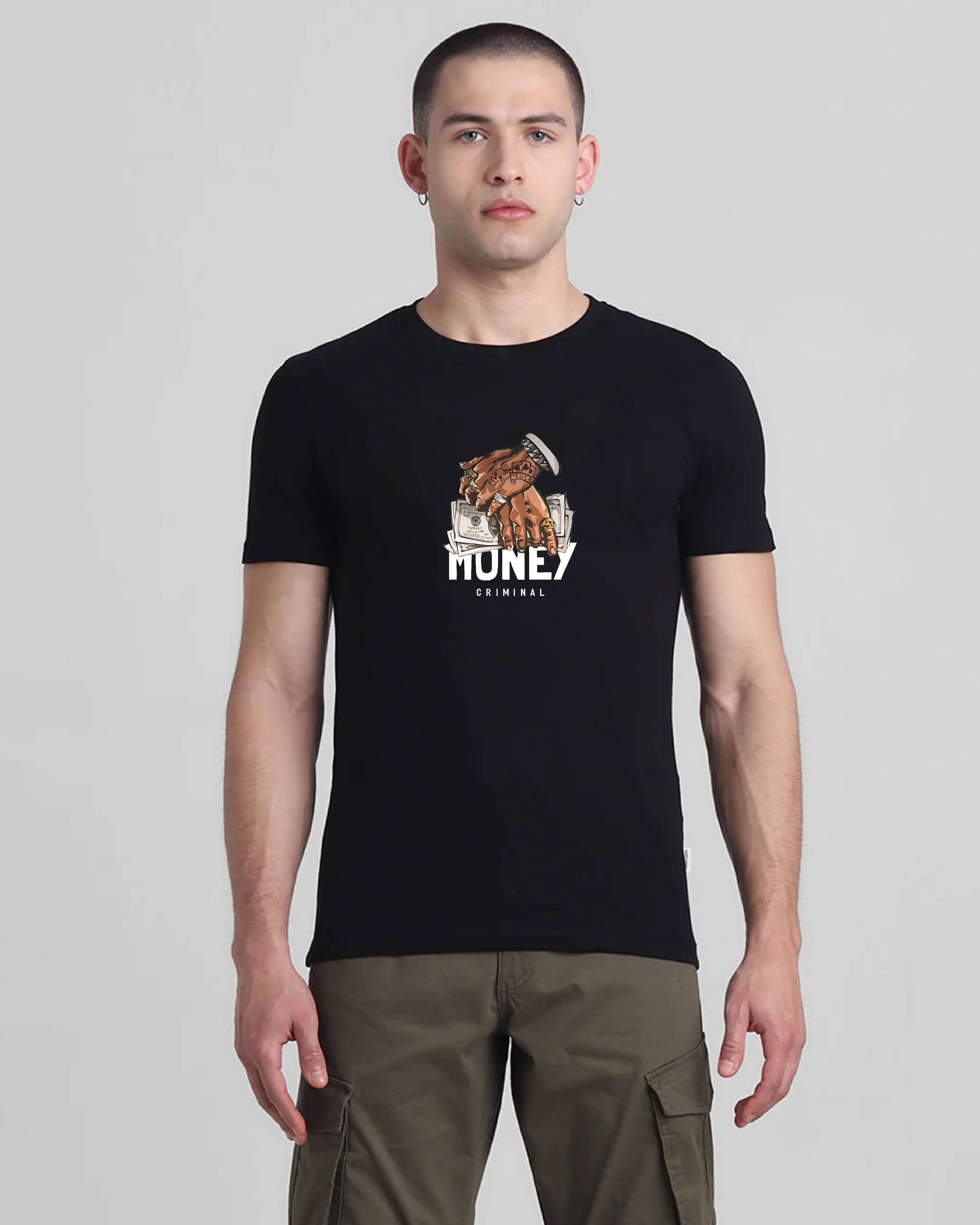 Buy Money Criminal Black Printed T-shirt