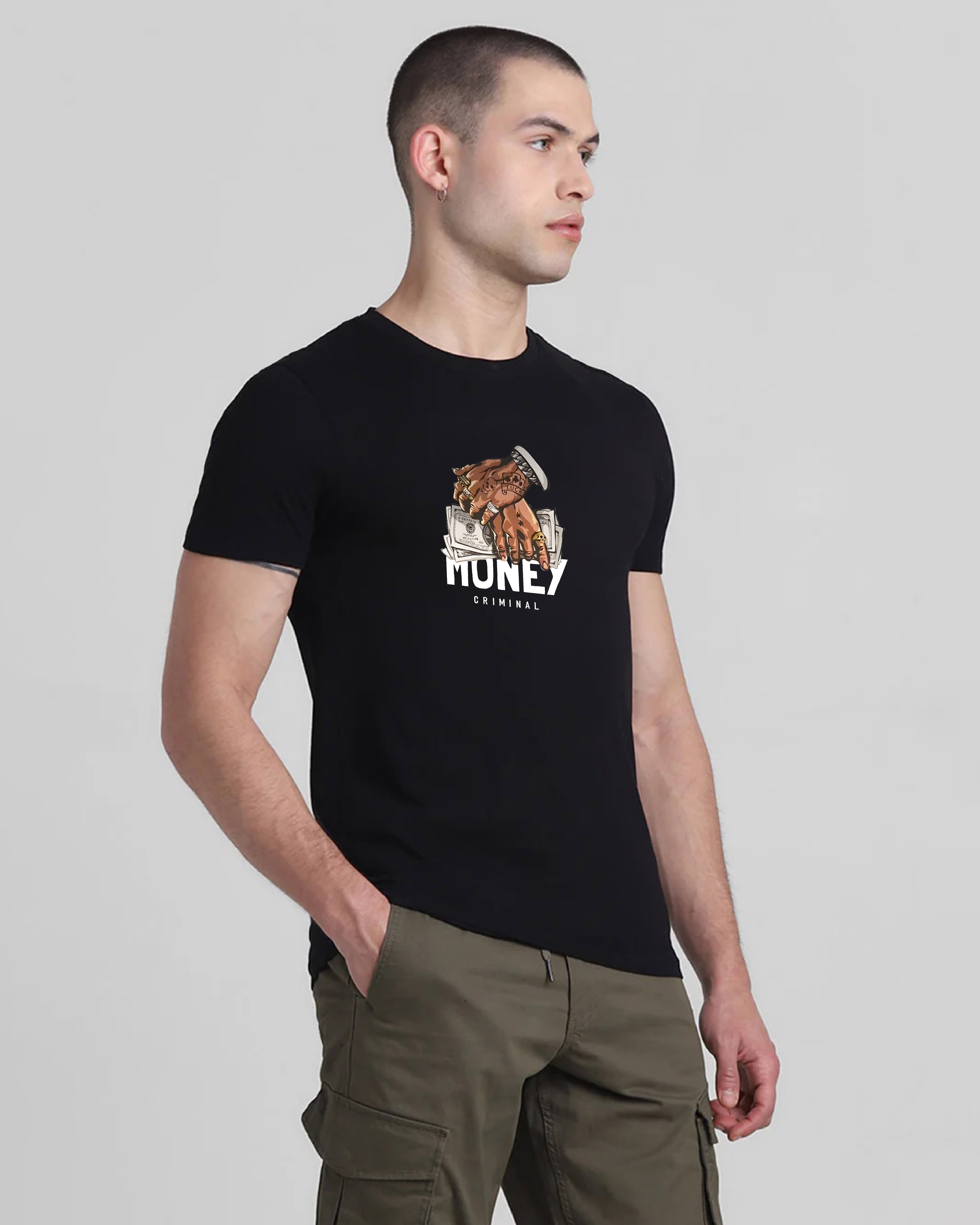 Shop Money Criminal Black Printed T-shirt