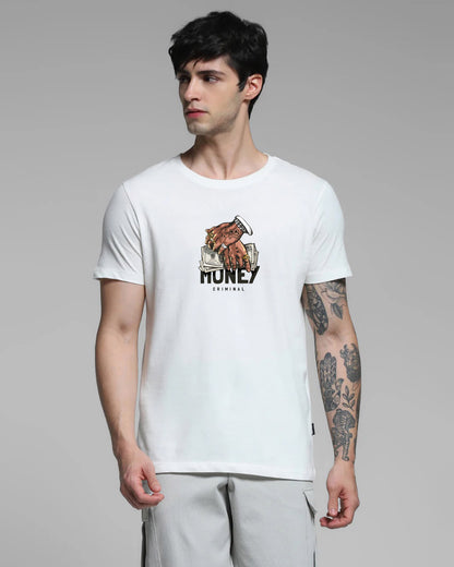 Shop Money Criminal White Printed T-shirt