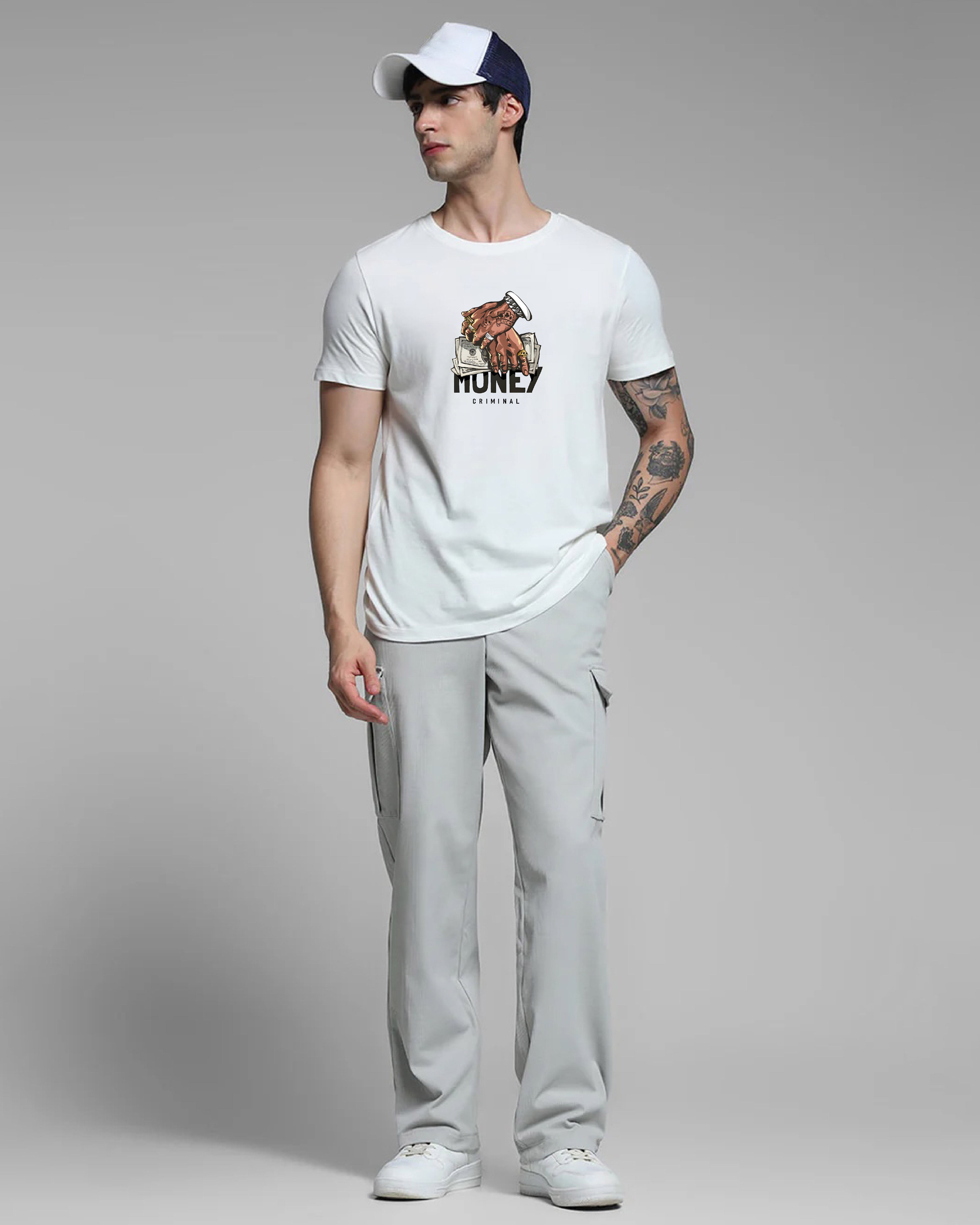 Money Criminal White Printed T-shirt at Styssor