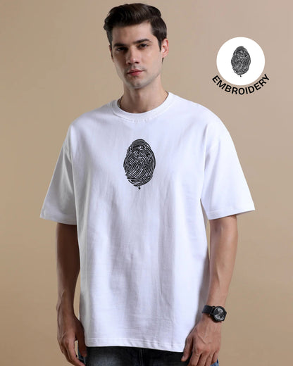 Musical Finger Embroidery White Oversized T-Shirt