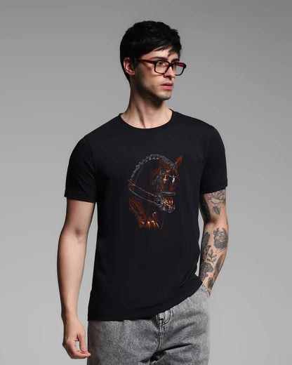 Noble Horse Black Printed T-shirt