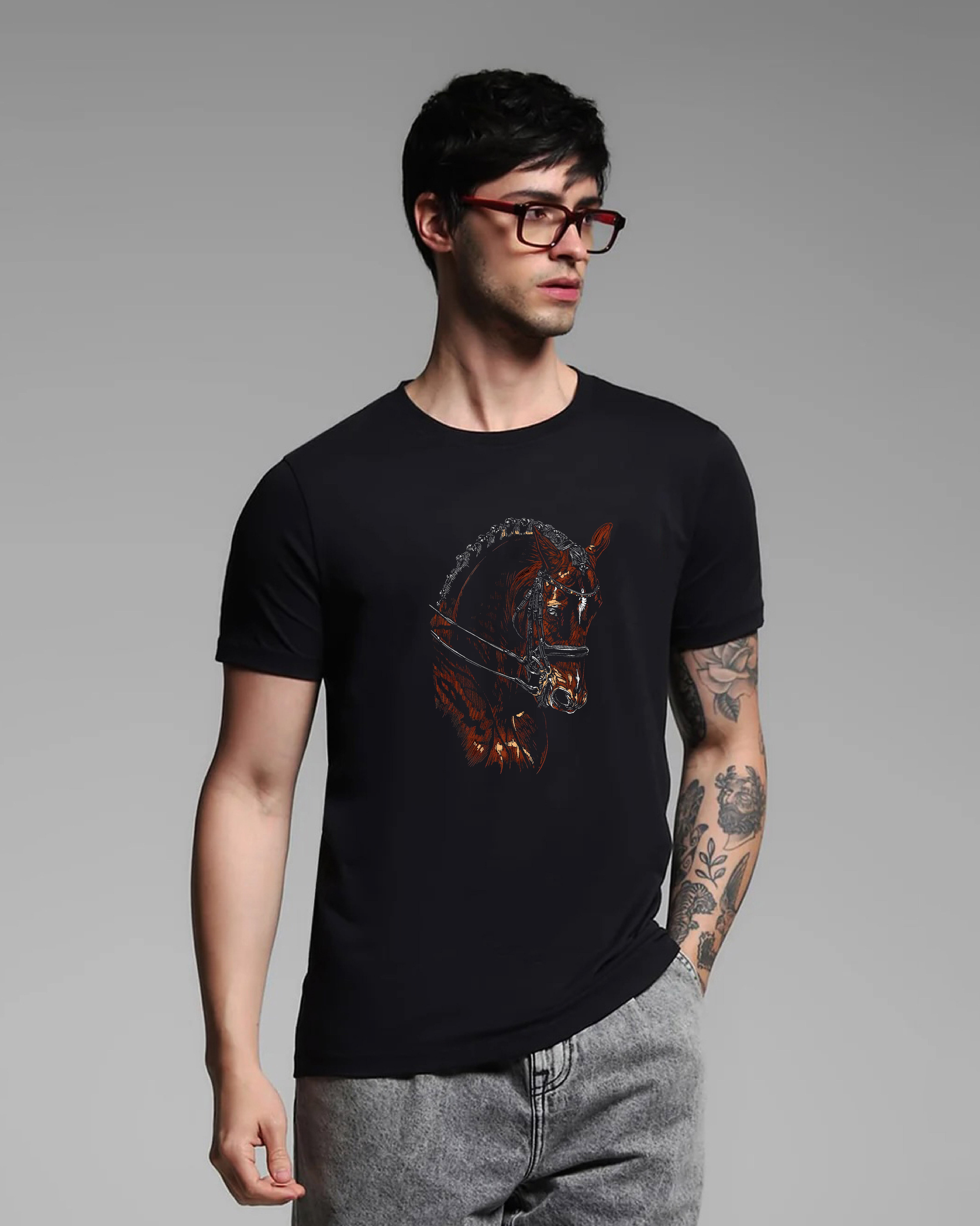 Noble Horse Black Printed T-shirt