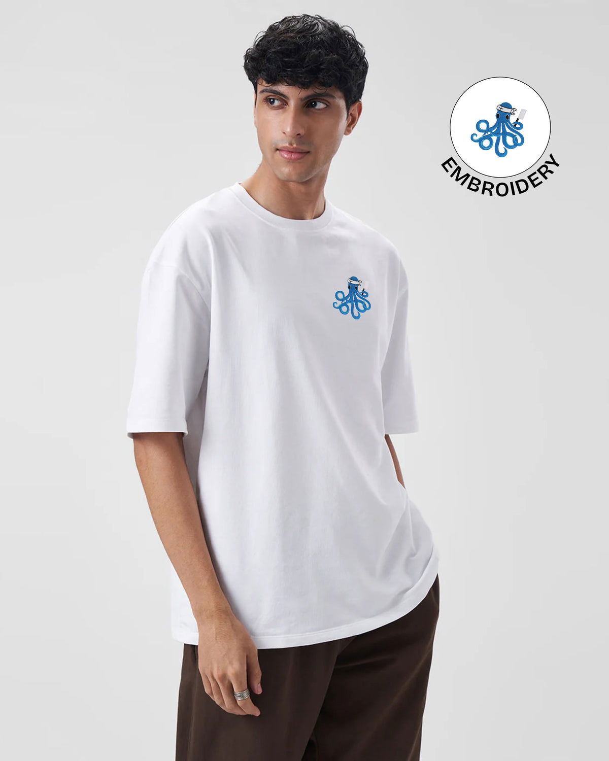 Octopus Wildlife Embroidery Oversized T-Shirt