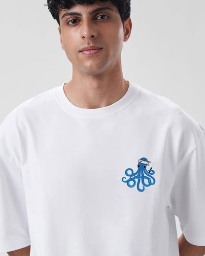 Octopus Wildlife Embroidery Oversized T-Shirt