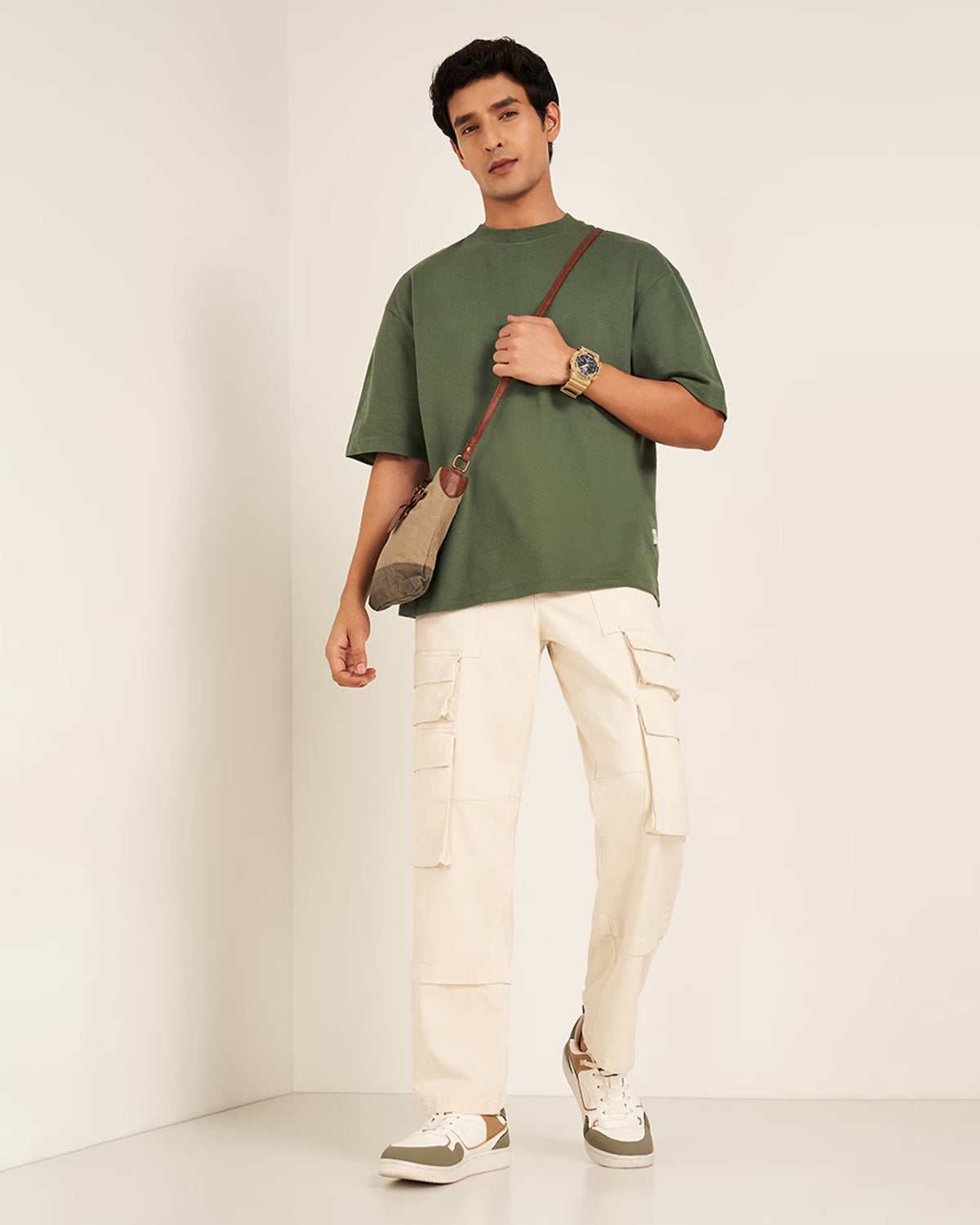 Olive Green Oversized Round Neck T-shirt