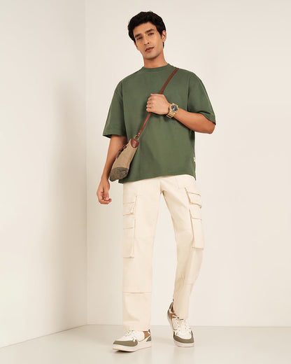 Olive Green Oversized Round Neck T-shirt