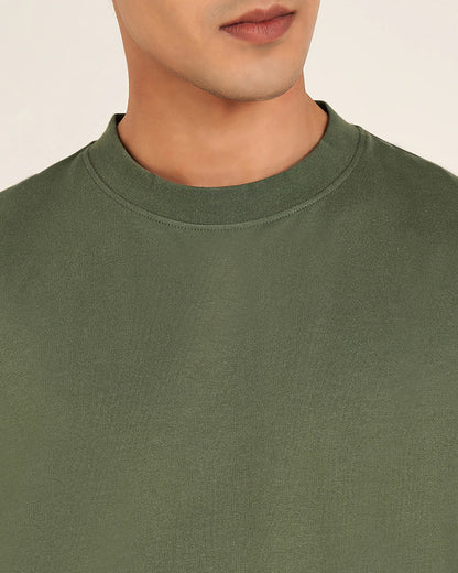 Olive Green Oversized Round Neck T-shirt
