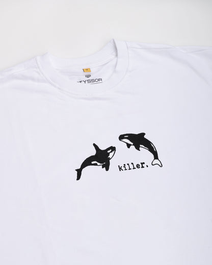 Orca Killer Whale Embroidery White Oversized T-Shirt