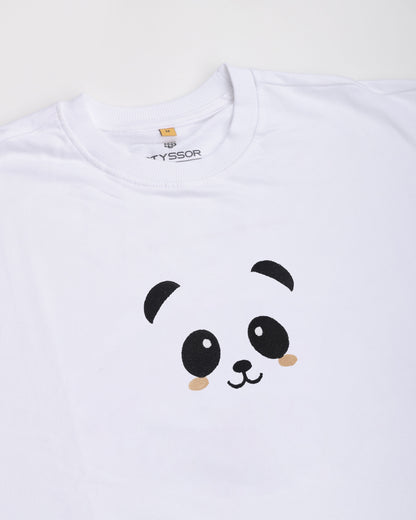Panda Face Embroidery White Oversized T-Shirt
