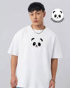 Panda Face Embroidery White Oversized T-Shirt