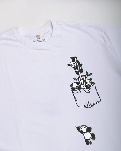 Panda Pocket Embroidery White Oversized T-Shirt