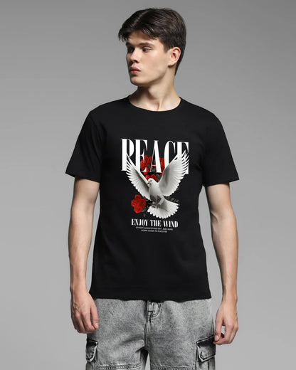 Shop Peace Enjoy the Wind Black Printed T-shirt