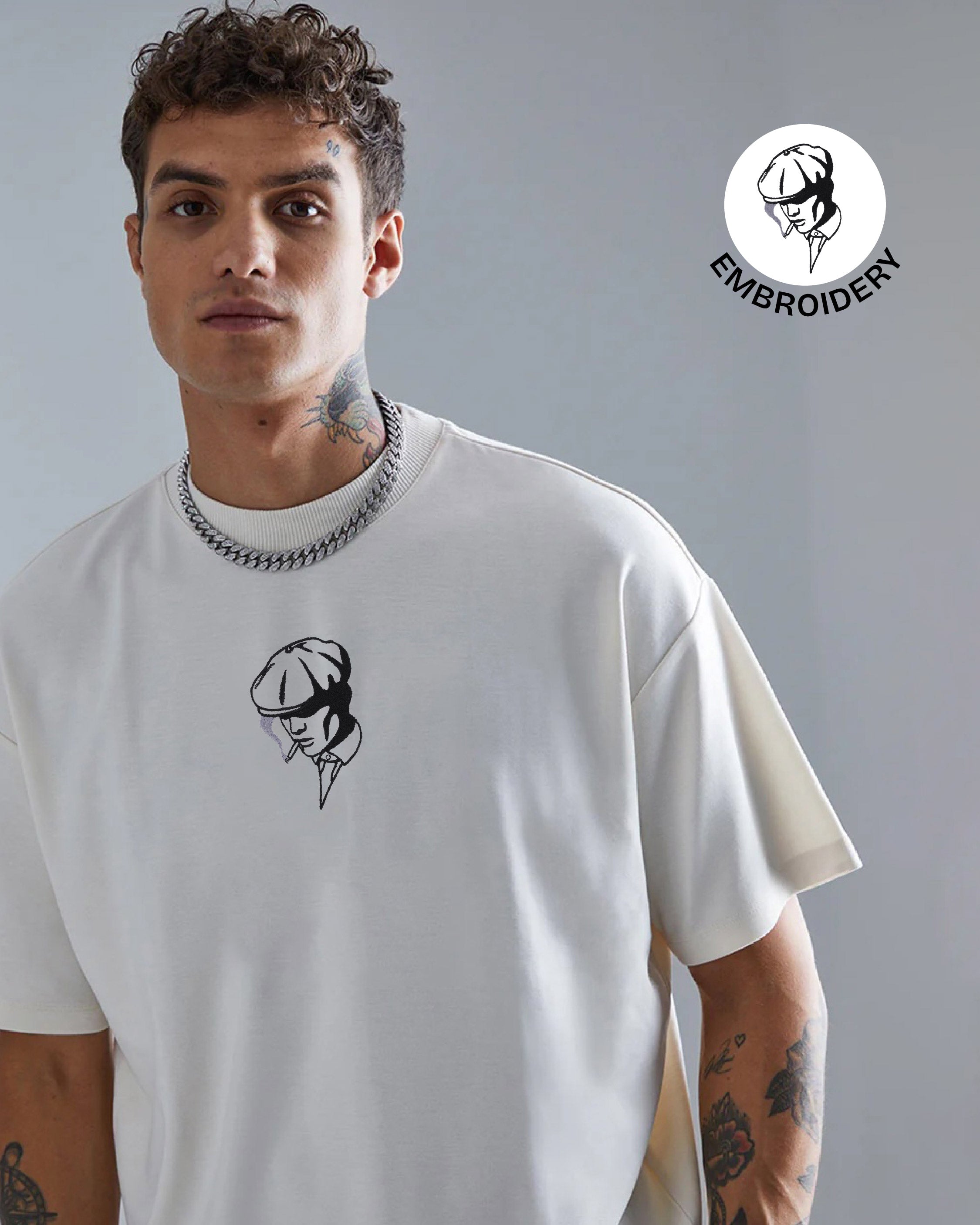 Peaky Blinders Embroidery White Oversized T-Shirt