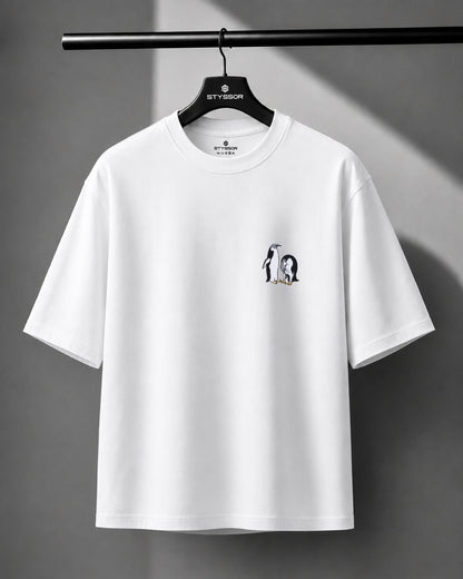 Penguin Wildlife Embroidery Oversized T-Shirt