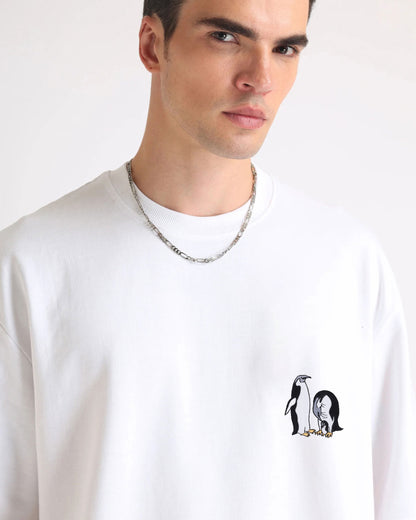 Penguin Wildlife Embroidery Oversized T-Shirt