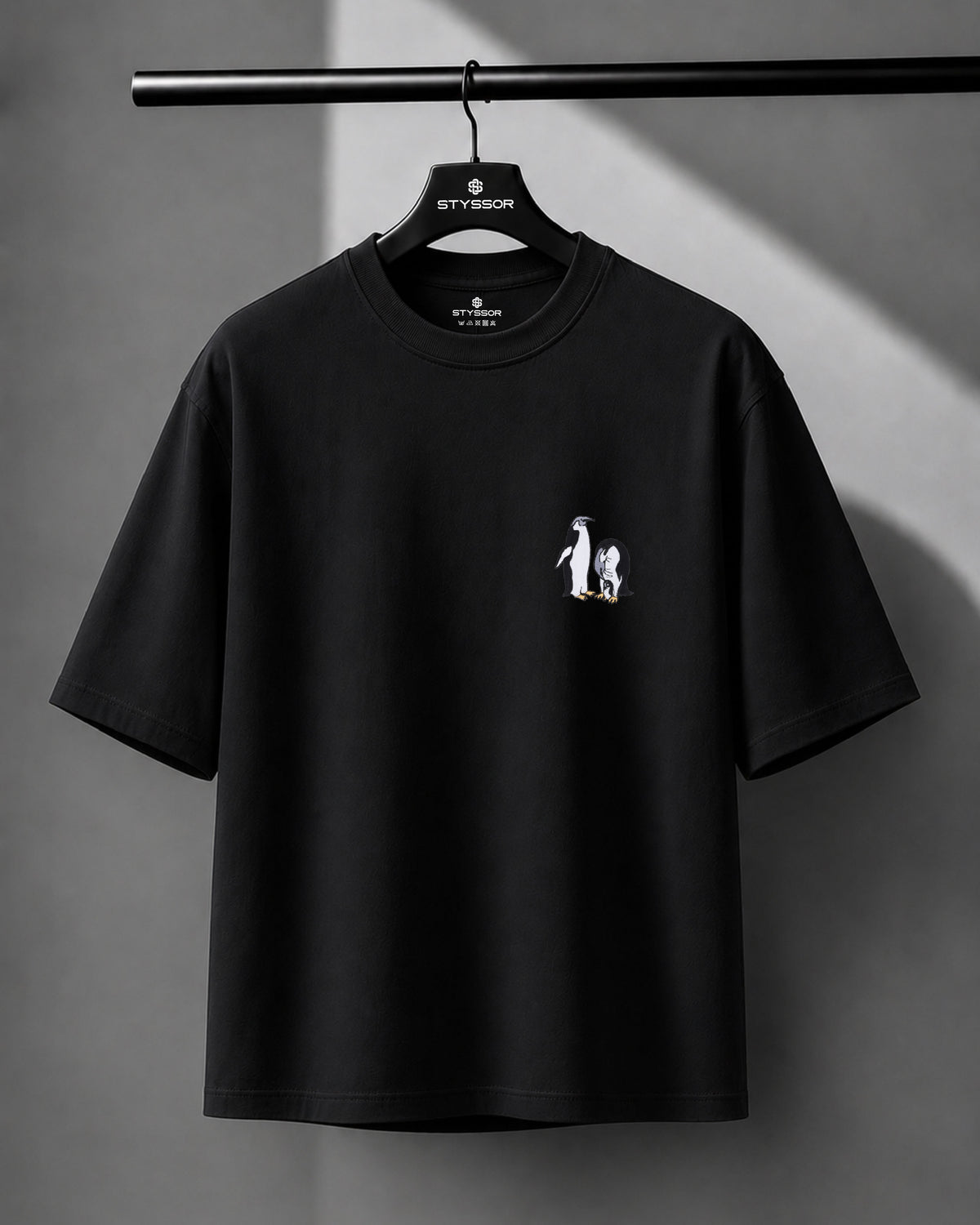 Penguin Wildlife Embroidery Oversized T-Shirt