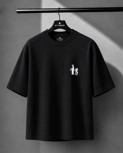 Penguin Wildlife Embroidery Oversized T-Shirt