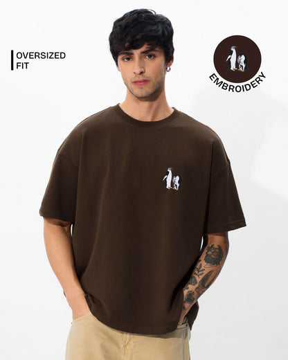 Penguin Wildlife Embroidery Oversized T-Shirt