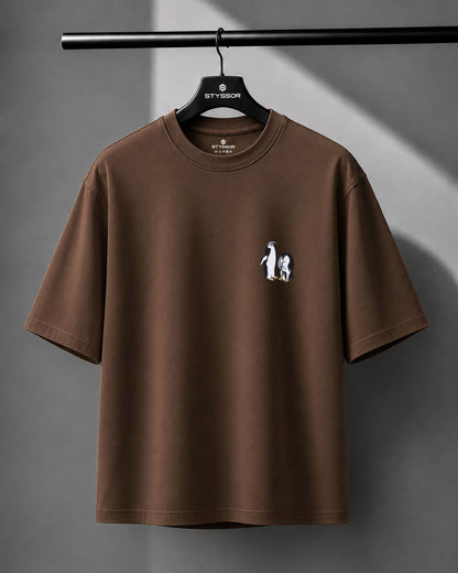 Penguin Wildlife Embroidery Oversized T-Shirt