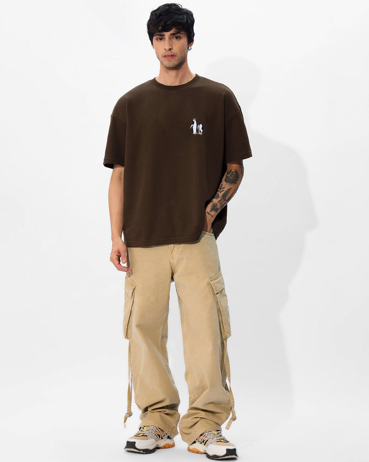 Penguin Wildlife Embroidery Oversized T-Shirt