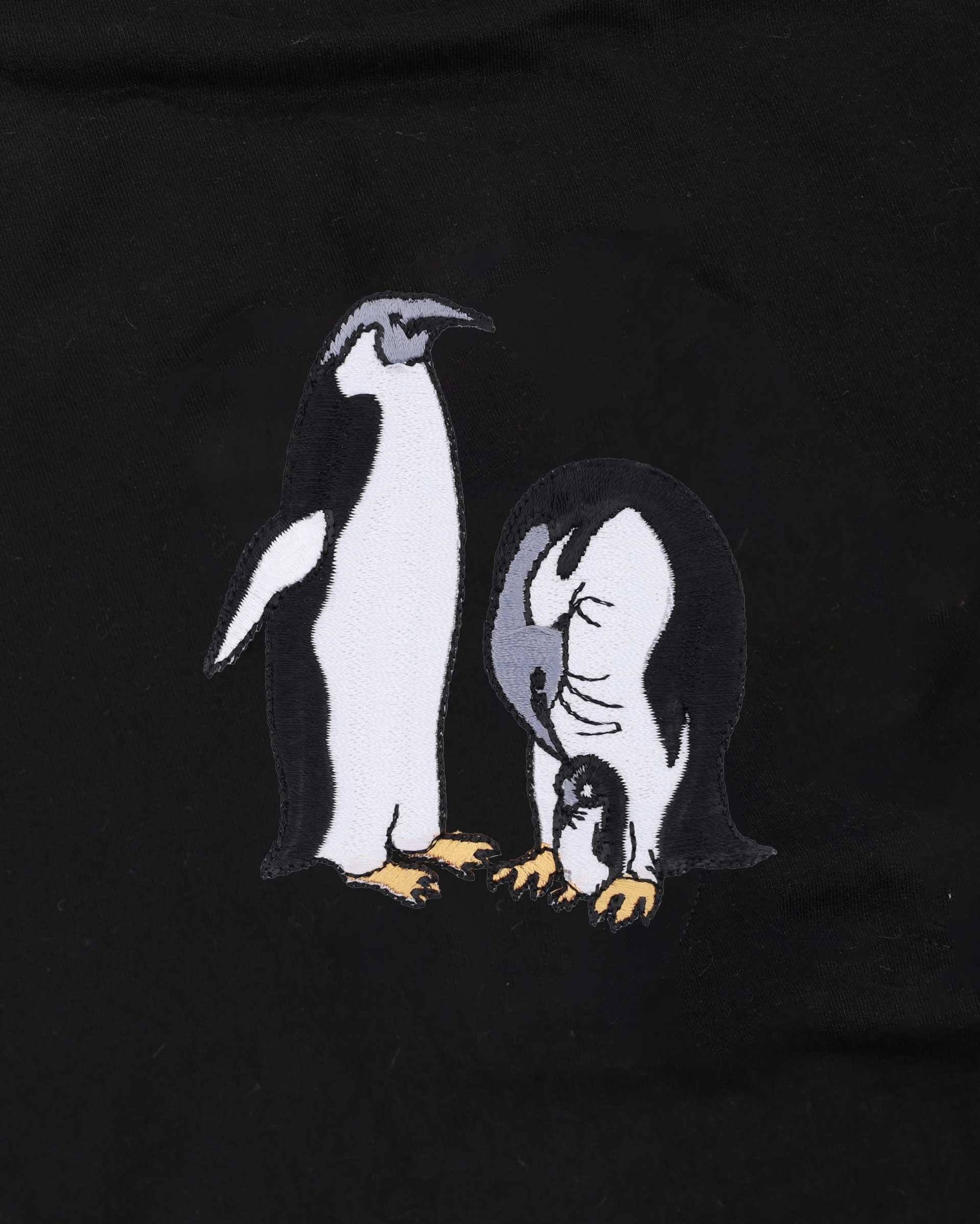 Penguin Wildlife Embroidery Oversized Black T-Shirt