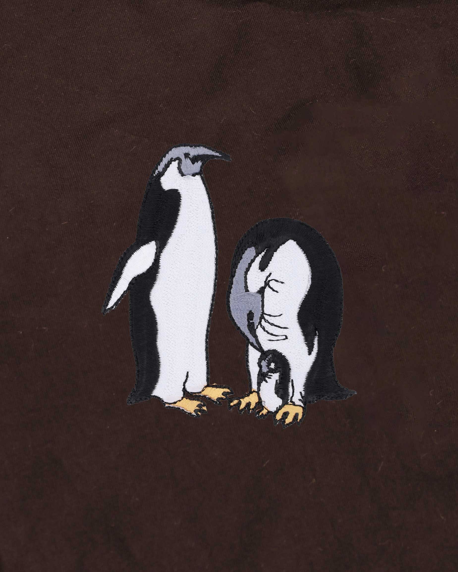 Penguin Wildlife Embroidery Oversized Brown T-Shirt