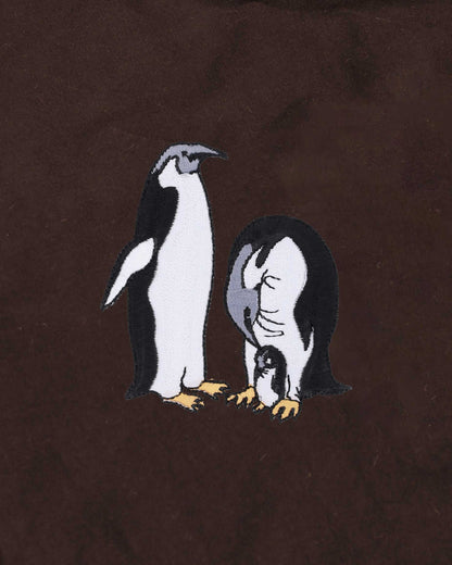 Penguin Wildlife Embroidery Oversized Brown T-Shirt