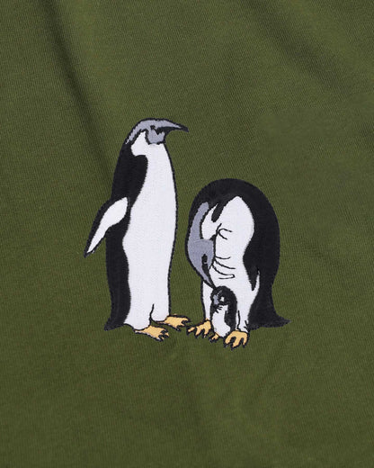 Penguin Wildlife Embroidery Oversized Green T-Shirt