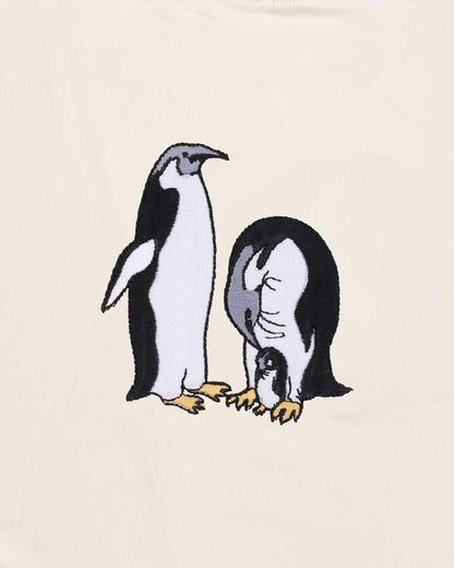 Penguin Wildlife Embroidery Oversized Off-White T-Shirt