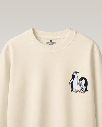 Penguin Wildlife Embroidery Oversized Off-White T-Shirt