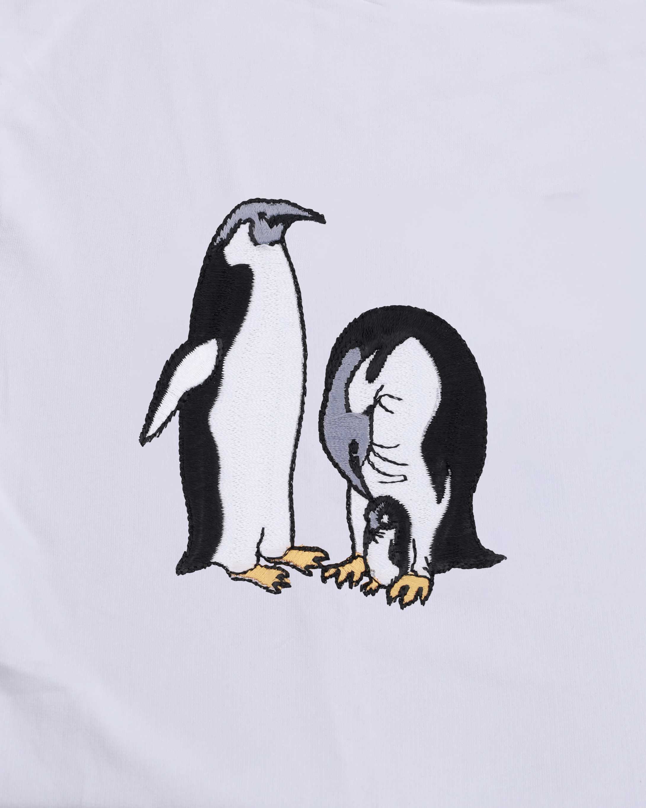 Penguin Wildlife Embroidery Oversized White T-Shirt