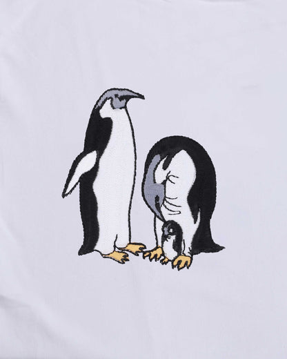 Penguin Wildlife Embroidery Oversized White T-Shirt