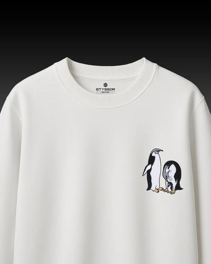 Penguin Wildlife Embroidery Oversized White T-Shirt