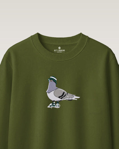 Pigeon Embroidery Green Oversized T-Shirt