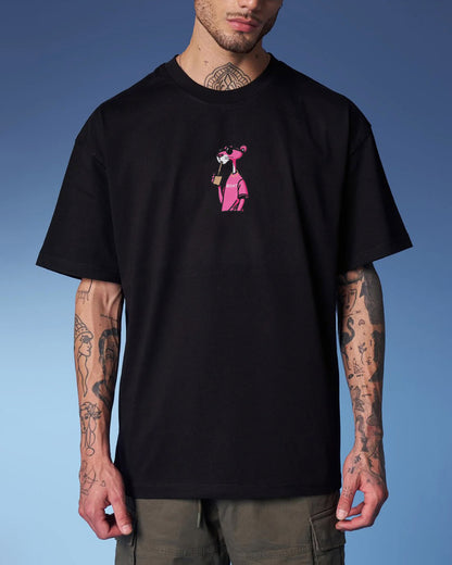 Buy Pink Panther Embroidery Black Oversized T-Shirt at Styssor