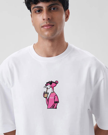 Pink Panther Embroidery White Oversized T-Shirt Order Now!