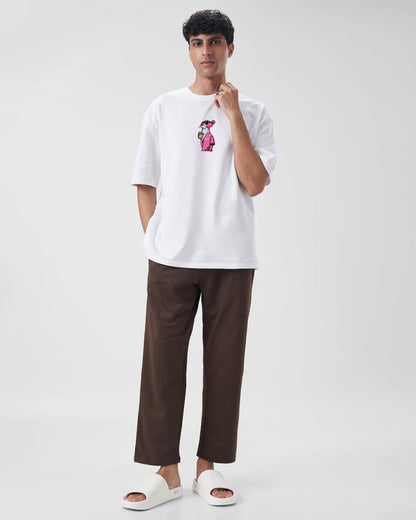 Pink Panther Embroidery White Oversized T-Shirt web