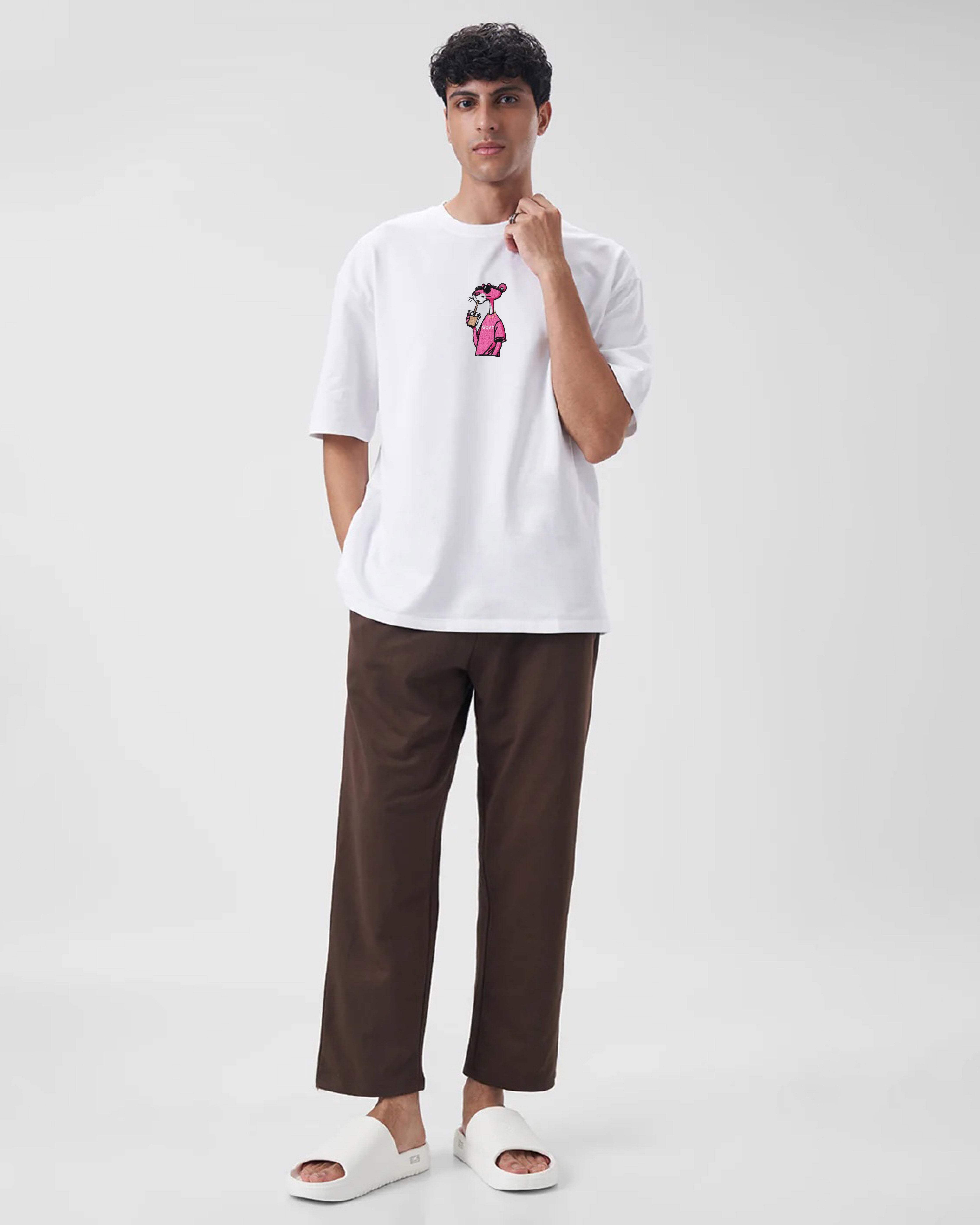 Pink Panther Embroidery White Oversized T-Shirt web
