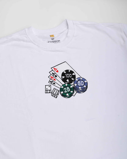 Poker Embroidery White Oversized T-Shirt