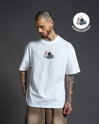 Poker Embroidery White Oversized T-Shirt