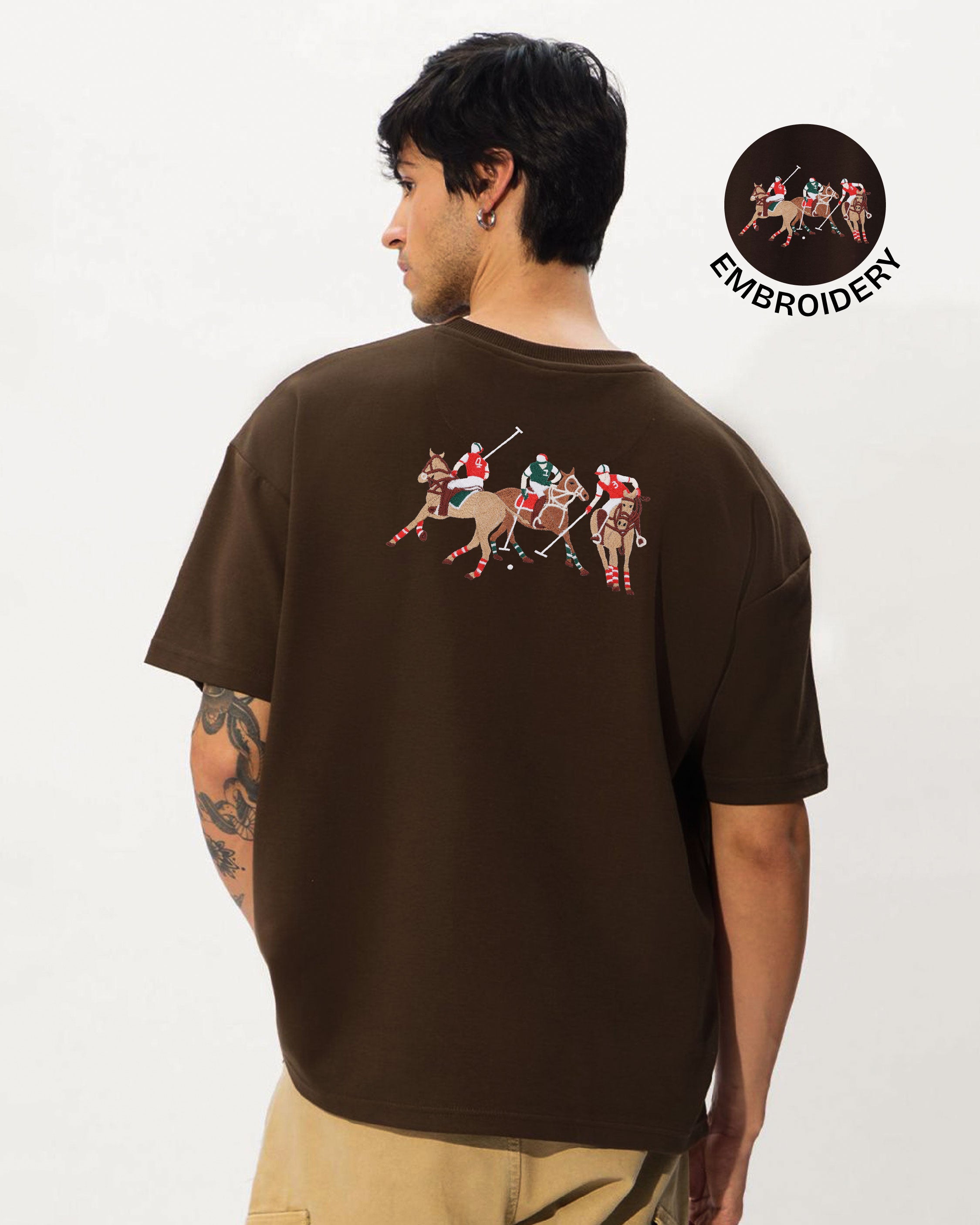 Polo Horse Embroidery Brown Oversized T-Shirt