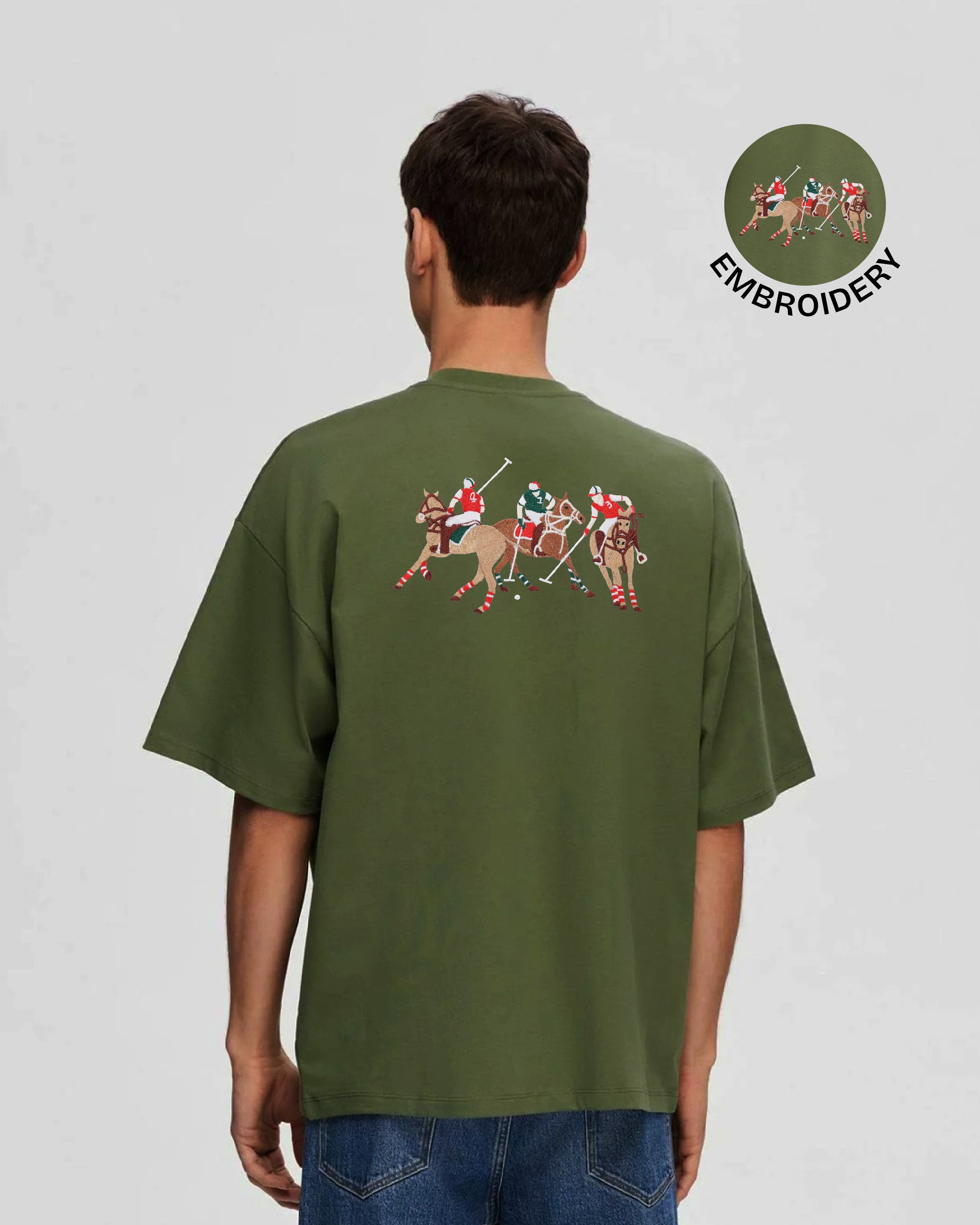 Polo Horse Embroidery Green Oversized T-Shirt