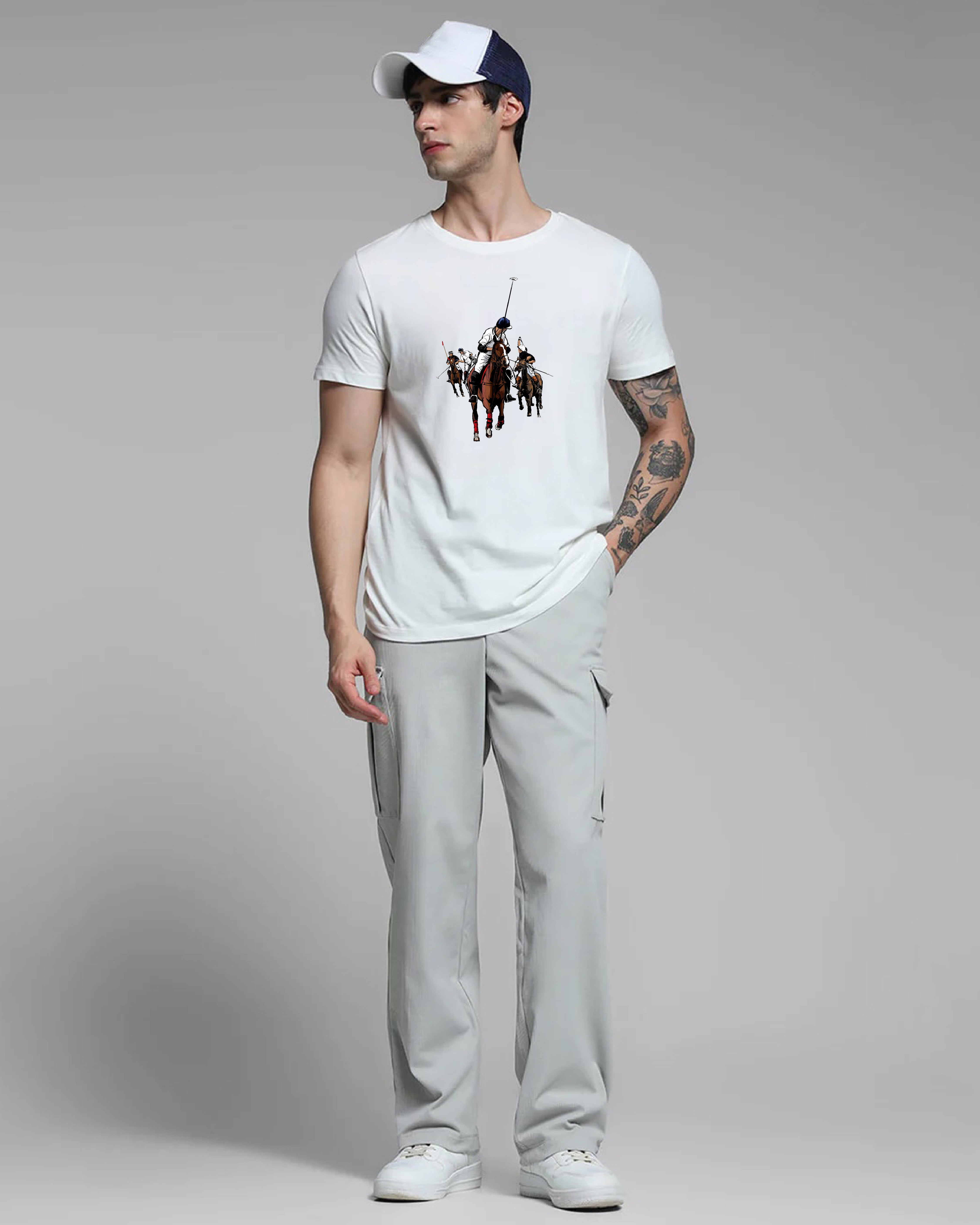Polo Player White Printed T-shirt Order Now